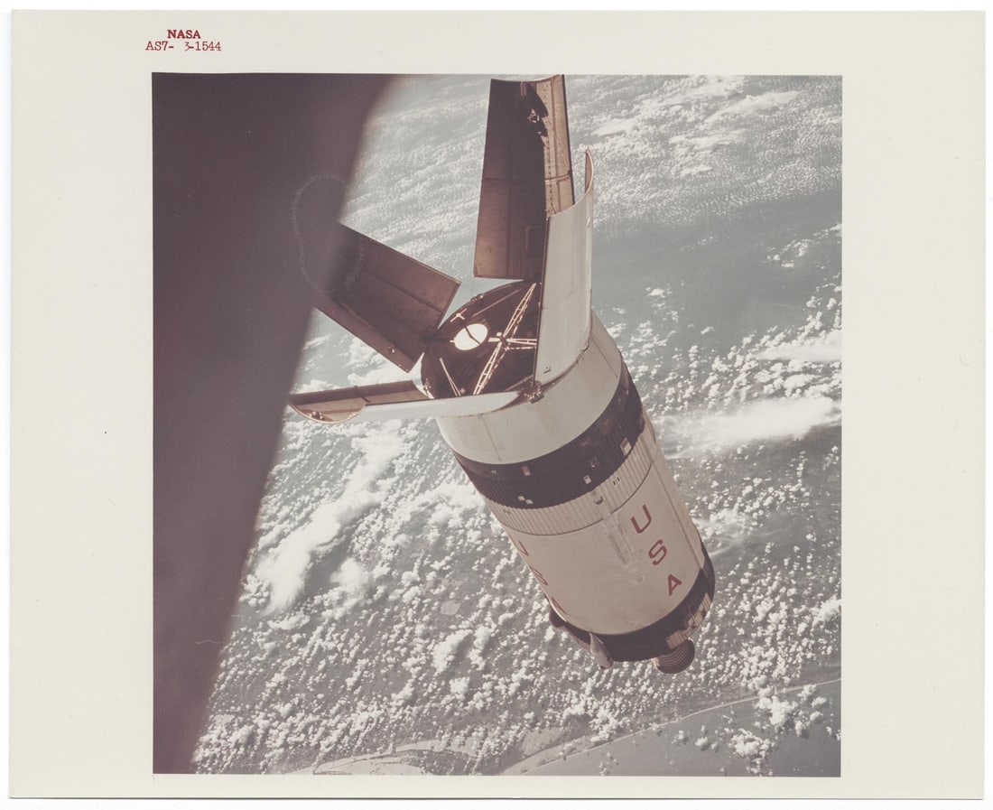 [Apollo 7] EXPENDED SATURN IVB ROCKET STAGE IN EARTH ORBIT OVER CAPE KENNEDY (1 of 3)