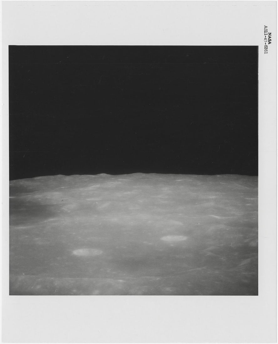 [Apollo 11] DESOLATE LUNAR FARSIDE HORIZON OVER SMYTH’S SEA: [Apollo 11] DESOLATE LUNAR FARSIDE HORIZON OVER SMYTH'S SEABuzz Aldrin, Michael Collins, or Neil Armstrong, 16-24 July 1969 Printed 1969.Vintage gelatin silver print on fibre-based paper.Numbered NASA