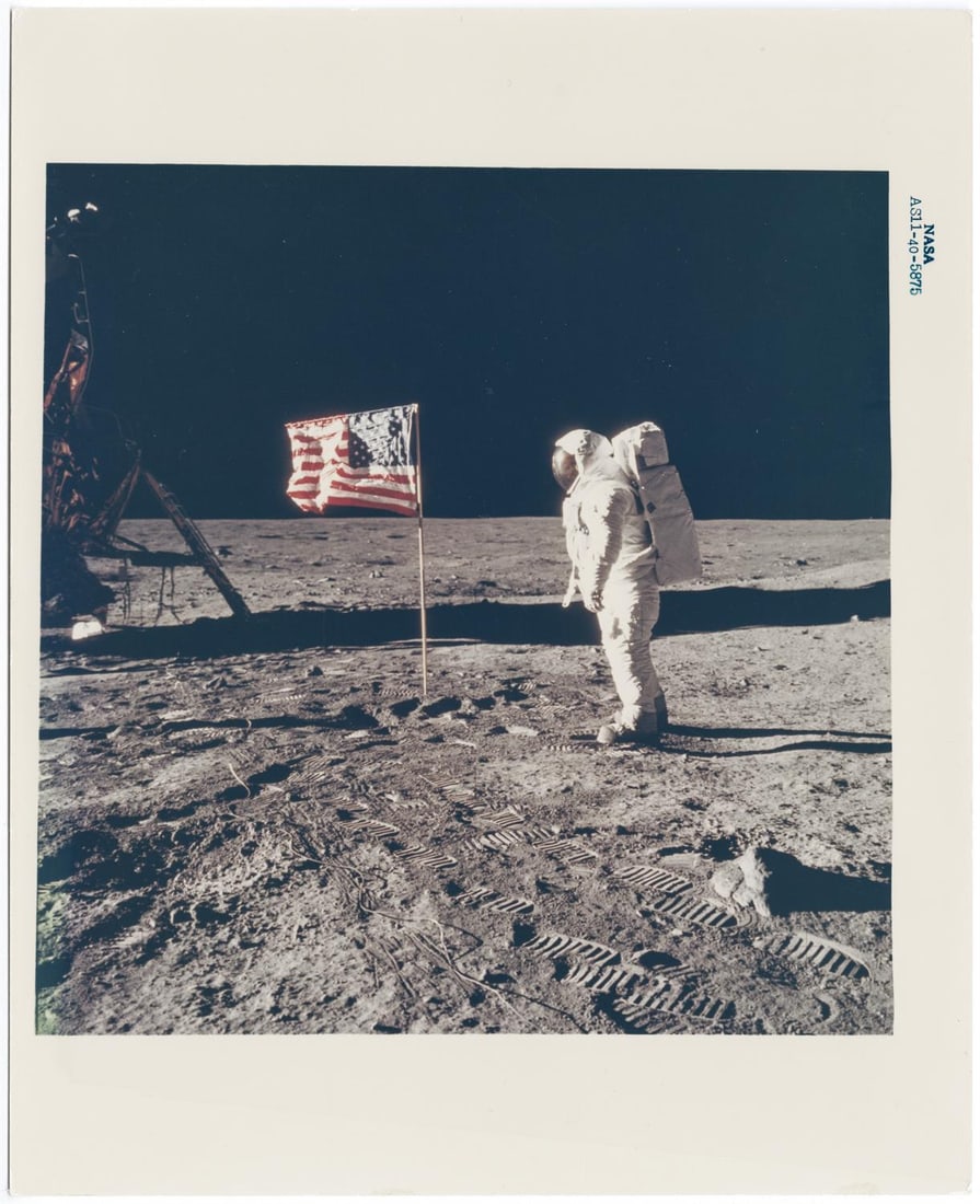 [Apollo 11] BUZZ ALDRIN AND THE FIRST U.S. FLAG ON THE MOON (1 of 3)