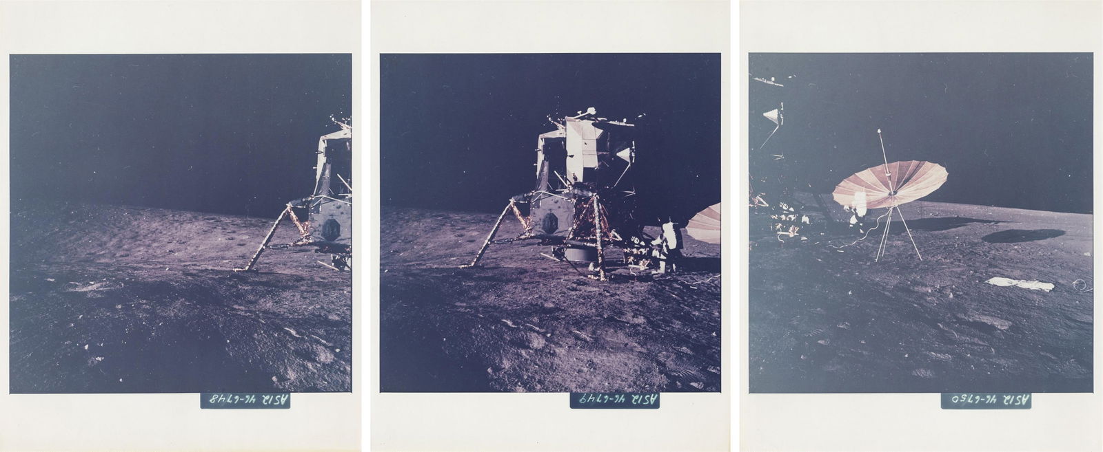 [Apollo 12] 3-PART PANORAMA OF ALAN BEAN AT THE LM INTREPID ON THE OCEAN OF STORMS (1 of 7)