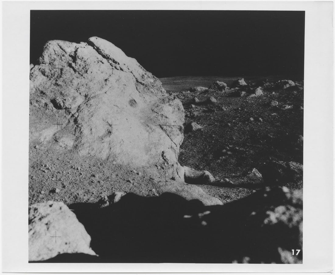 [Apollo 14] SADDLE ROCK BOULDER VISITED DURING THE FURTHEST ON-FOOT LUNAR TRAVERSE (1 of 2)
