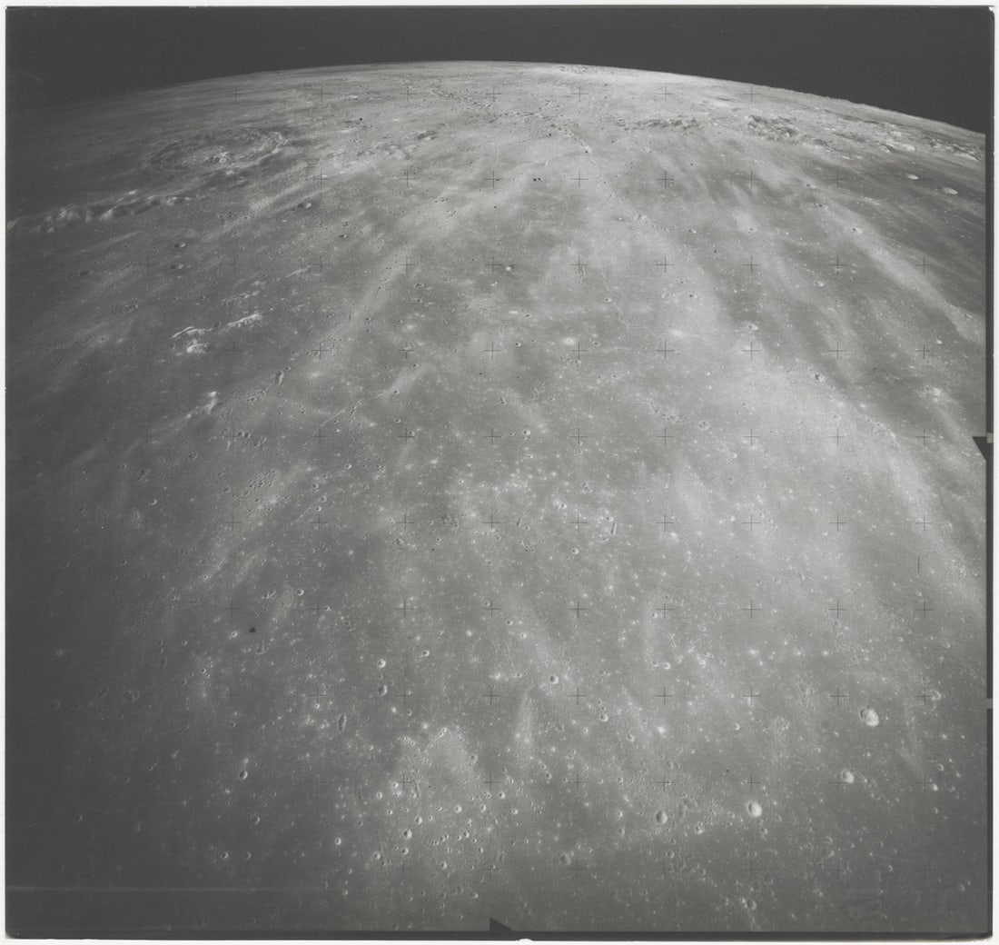 [Apollo 15] LUNAR HORIZON OVER THE SEA OF RAINS, CAPTURED BY APOLLO’S FIRST HIGH-RES CAMERA (1 of 1)