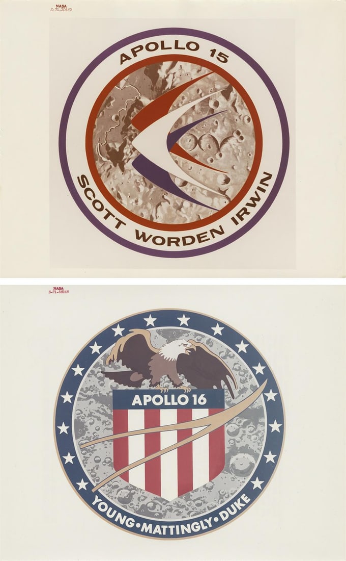 [Apollo 15 & 16] THE INSIGNIA OF THE GREAT MISSIONS OF LUNAR EXPLORATION (TWO PHOTOS) (1 of 5)