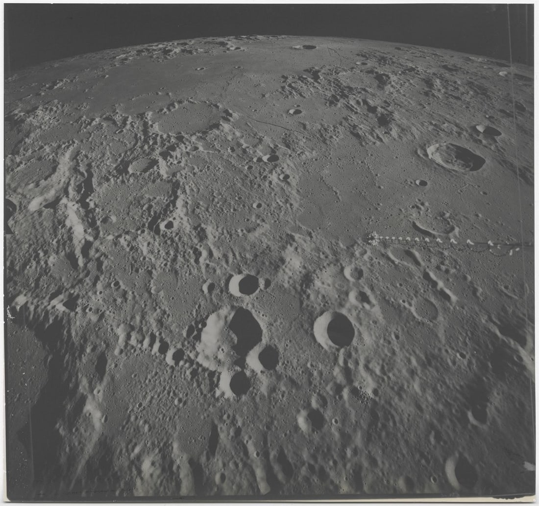 [Apollo 16] STUNNING HORIZON ABOVE CRATER HIPPARCHUS: HIGH-RESOLUTION METRIC CAMERA VIEW (1 of 1)