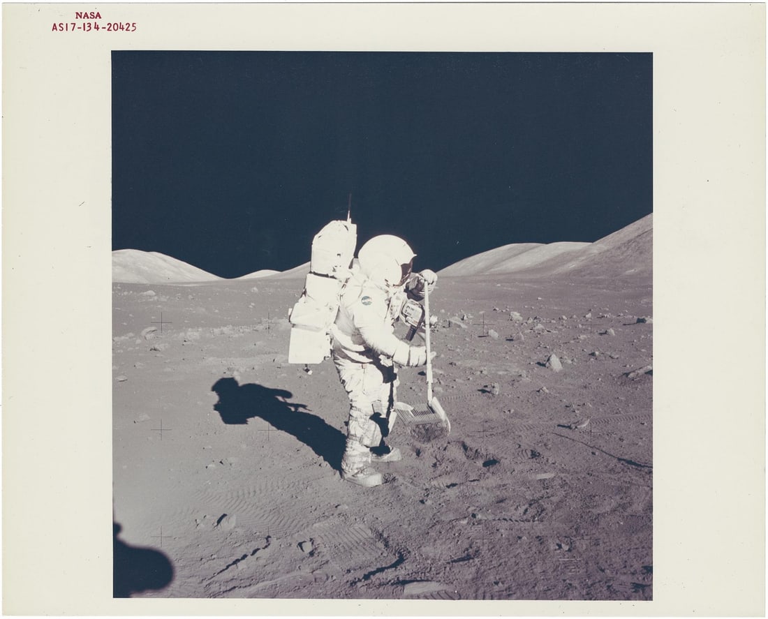 [Apollo 17] HARRISON SCHMITT CONDUCTING SCIENCE EXPERIMENTS IN THE VALLEY OF TAURUS-LITTROW (1 of 3)