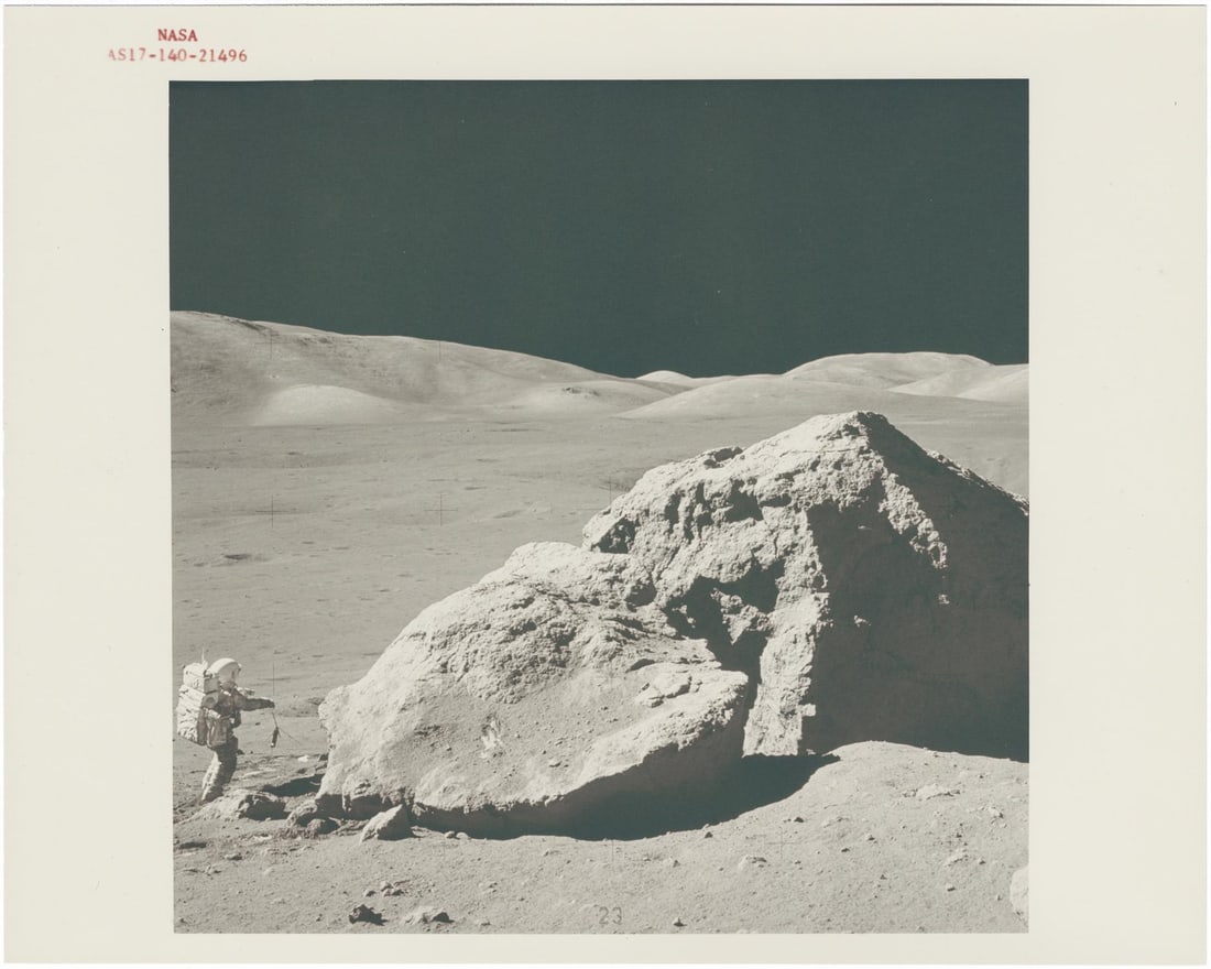 [Apollo 17] HARRISON SCHMITT AT TRACY’S ROCK, STATION 6 (1 of 2)