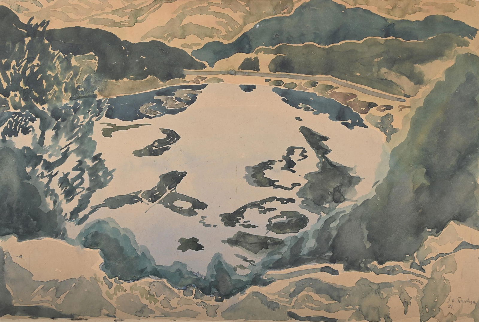 λ JULIAN TREVELYAN (BRITISH 1910-1988), LAKE OCHRID, NORTH MACEDONIA (1 of 3)