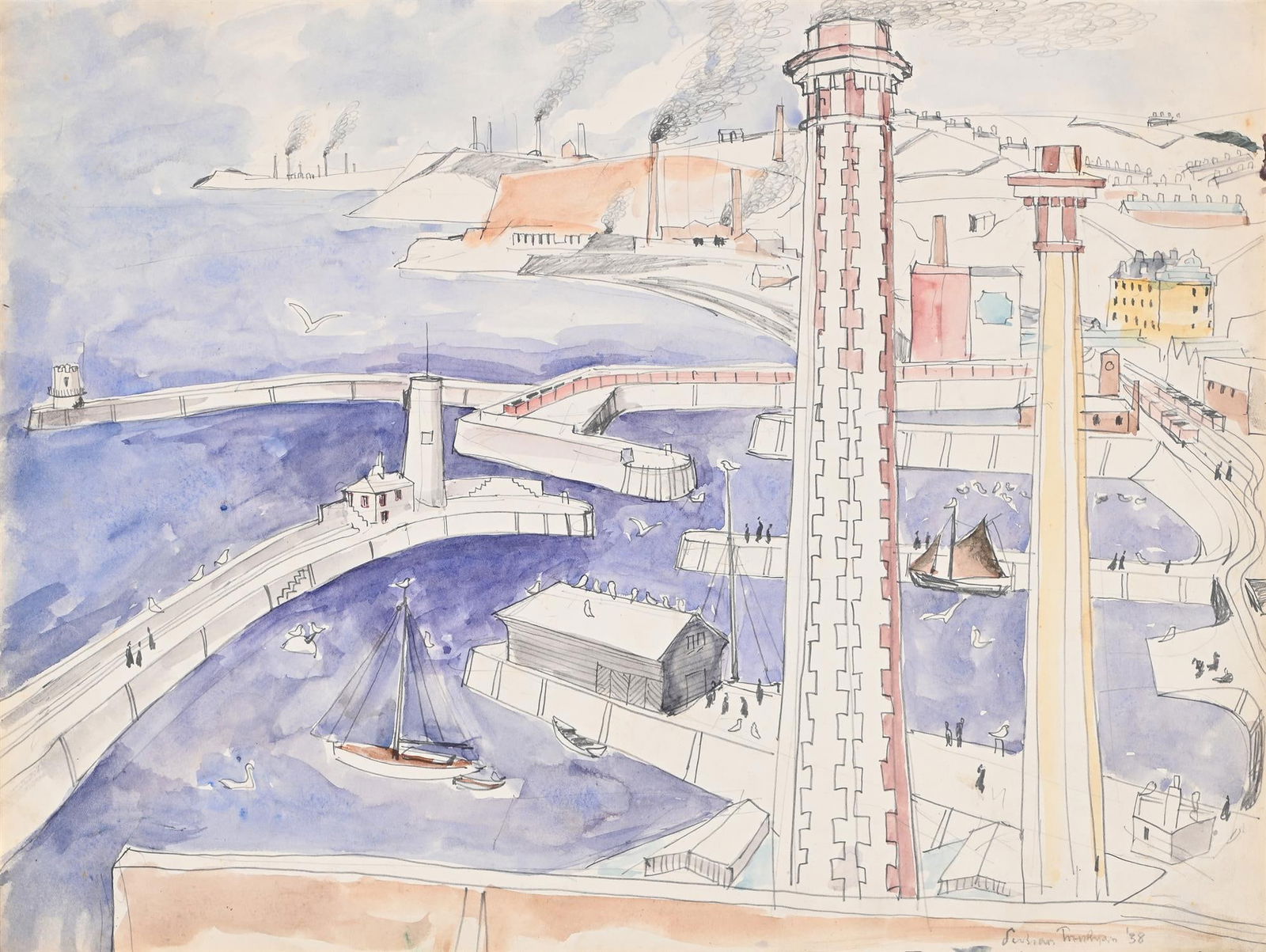 λ JULIAN TREVELYAN (BRITISH 1910-1988), WHITEHAVEN HARBOUR (1 of 3)