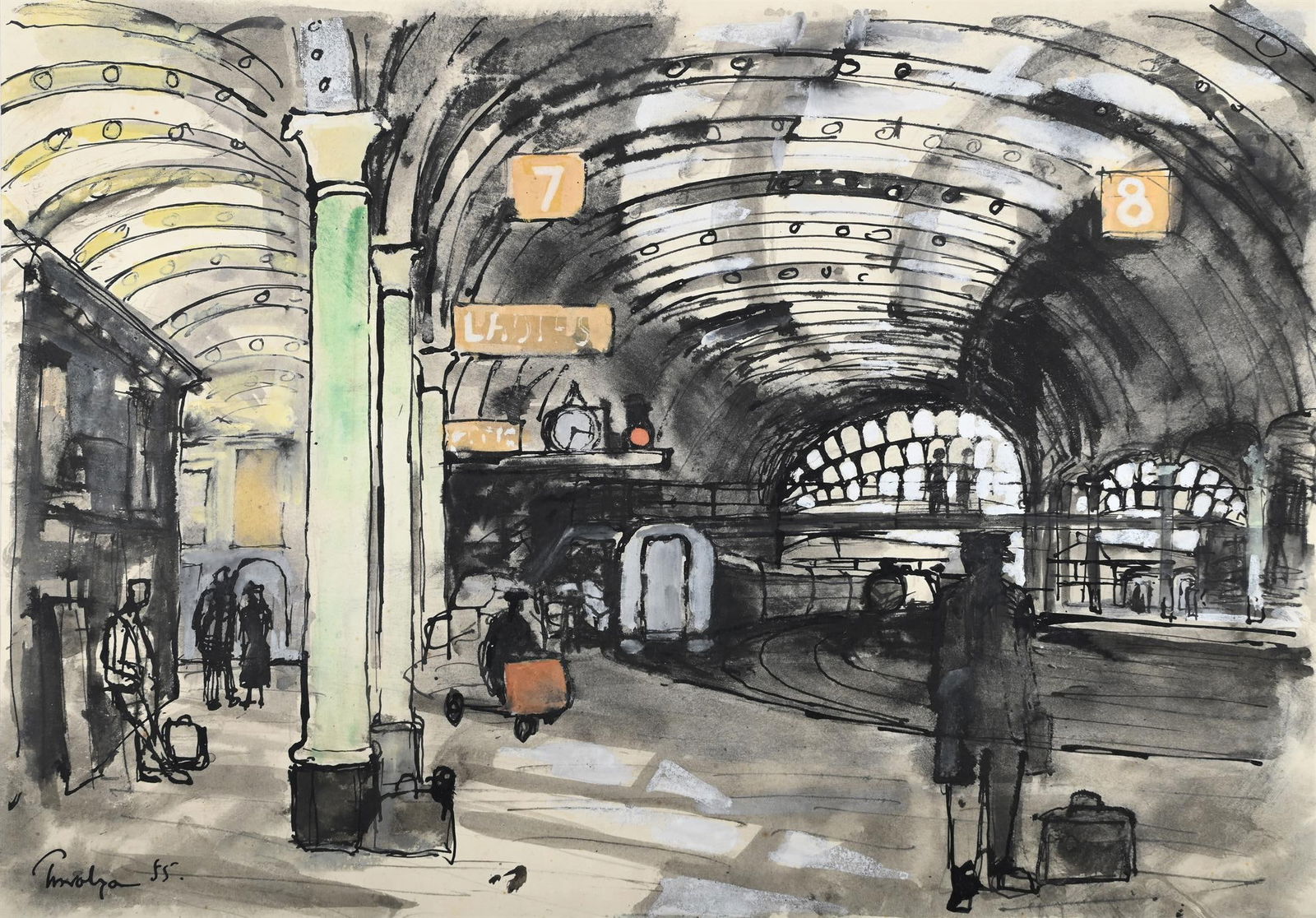 λ JULIAN TREVELYAN (BRITISH 1910-1988, )THE INTERIOR OF YORK STATION (1 of 3)