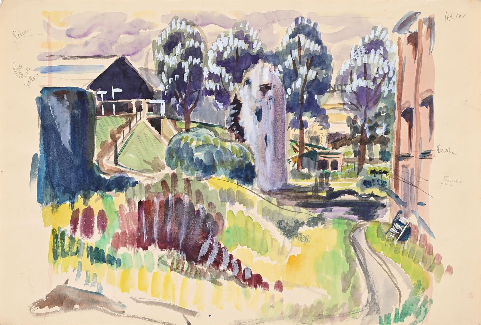 λ JULIAN TREVELYAN (BRITISH 1910-1988), A VILLAGE SCENE (1 of 3)