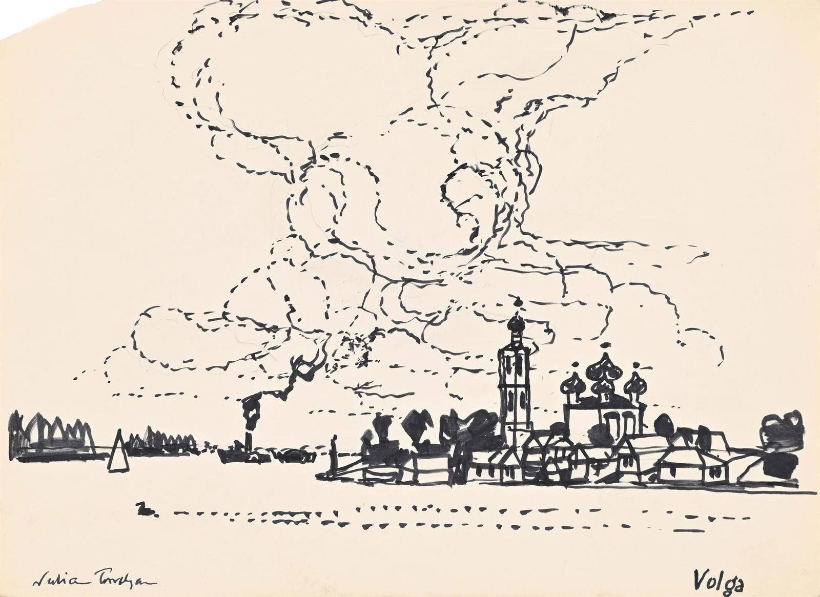 λ JULIAN TREVELYAN (BRITISH 1910-1988), A TOWN ON THE BANKS OF THE RIVER VOLGA (1 of 3)