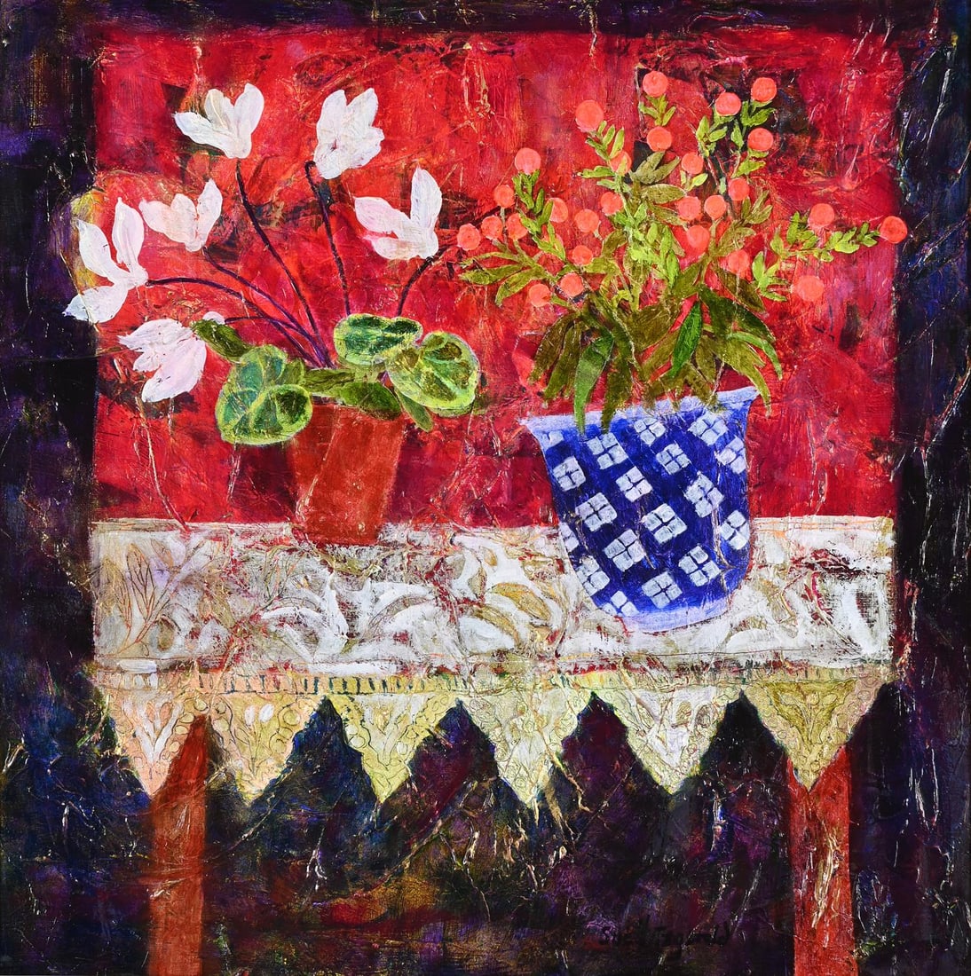 λ SUE FITZGERALD (BRITISH B.1946), VELVET CLOTH AND DRAGON THREAD (1 of 3)