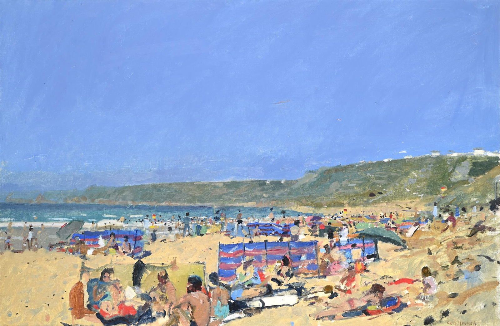 λ KEN HOWARD (BRITISH 1932-2022), BEACH WITH KITES (SENNEN COVE) (1 of 3)