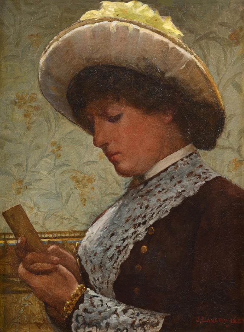 SIR JOHN LAVERY (BRITISH 1856-1941), HIS PORTRAIT: SIR JOHN LAVERY (BRITISH 1856-1941)HIS PORTRAITOil on canvasSigned and dated 188[2] (lower right); further signed and inscribed SummerHis Portrait/J Lavery/ 101 St Vincent St/ Glasgow (verso) 20.5 x 1