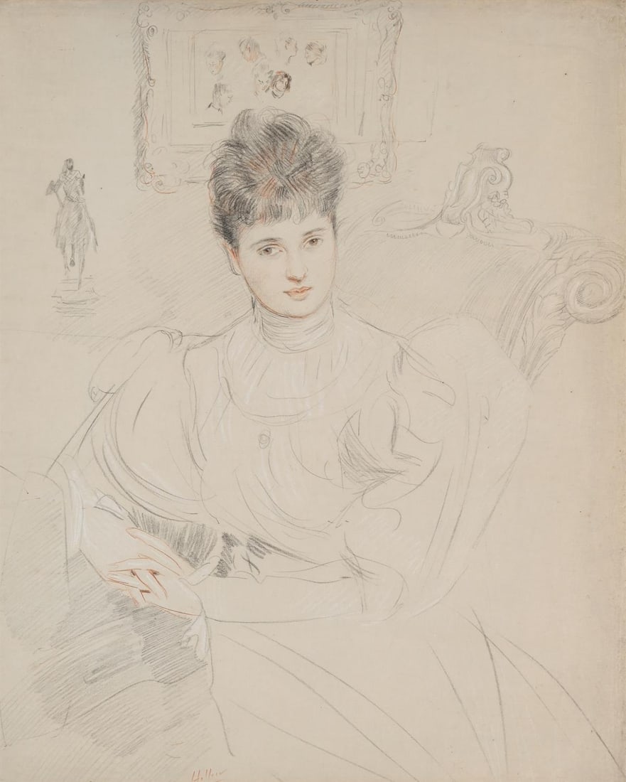 PAUL CÉSAR HELLEU (FRENCH 1859-1927), PORTRAIT DE LA COMTESSE RENÉ DE BÉARN (1 of 3)