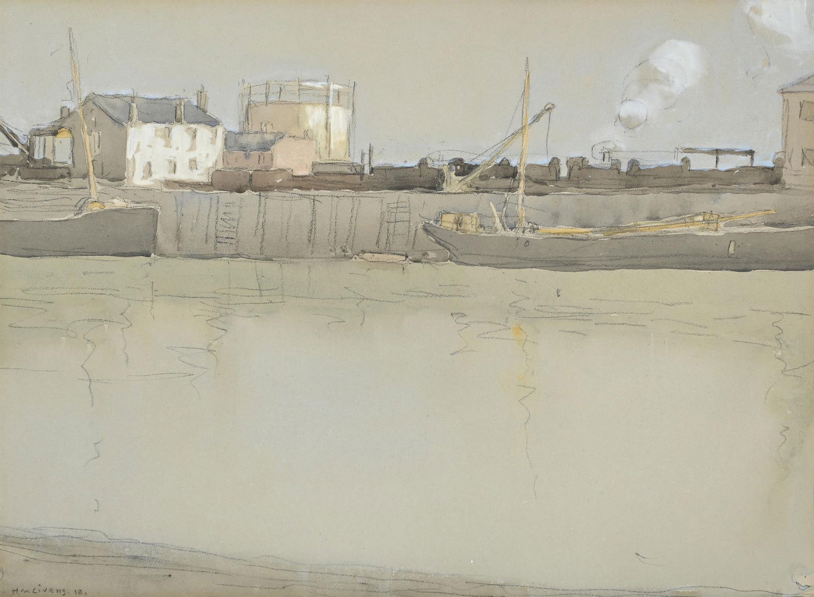 HORACE MANN LIVENS (BRITISH 1862-1936), COAL WHARF, LITTLEHAMPTON (1 of 3)