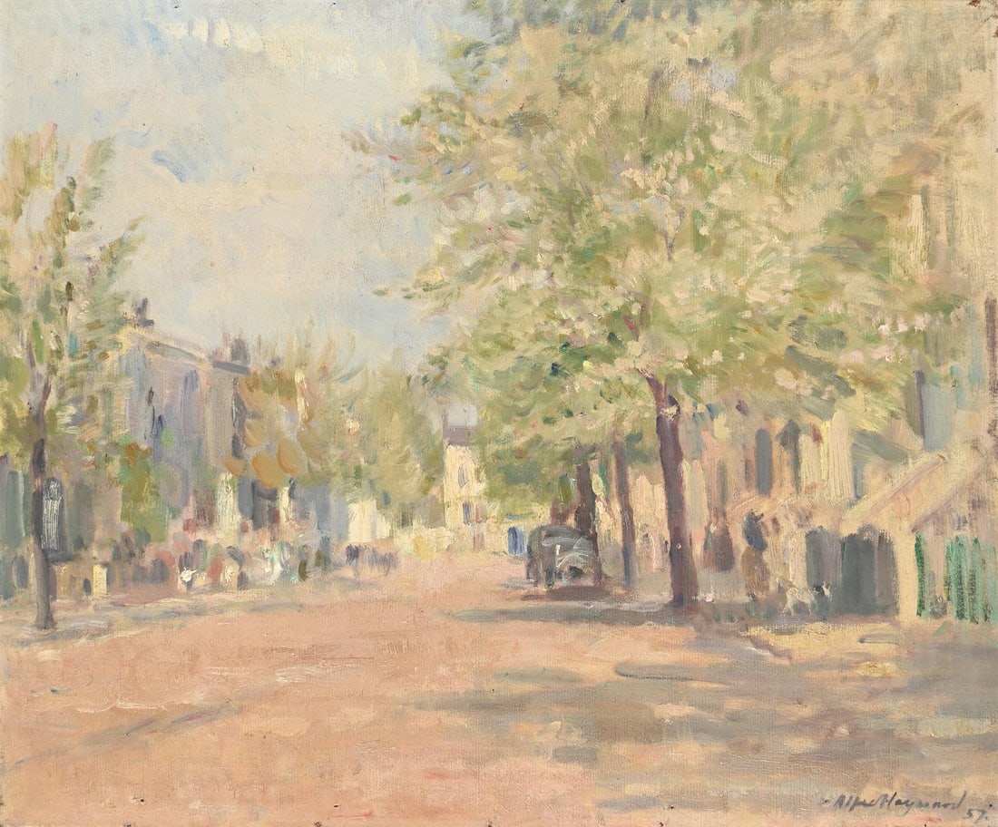 λ ALFRED HAYWARD (BRITISH 1875-1971), FIGURES IN A TREE-LINED STREET (1 of 3)