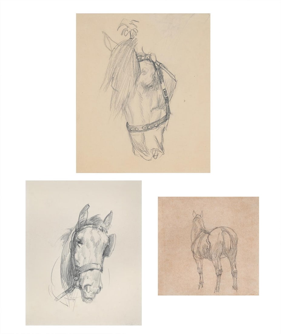 λ LUCY KEMP-WELCH (BRITISH 1869-1958), HEAD OF A CIRCUS PONY; BRIDLE AND BLINKERS; HORSE FROM (1 of 9)