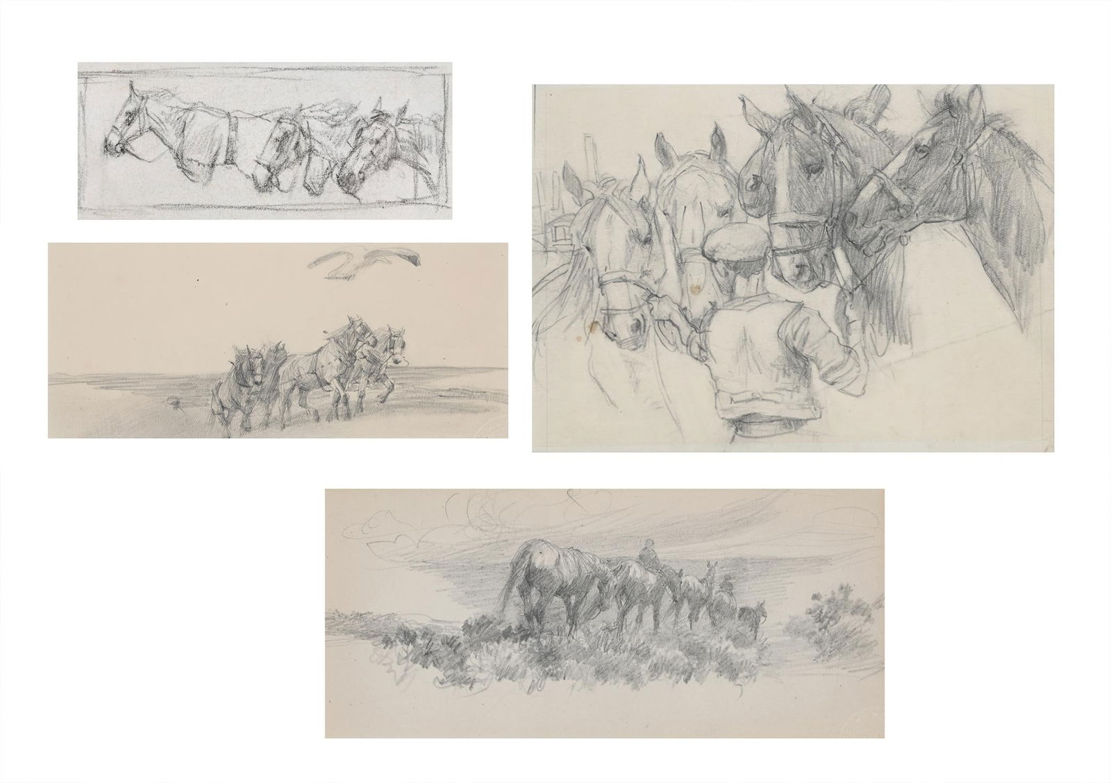 λ LUCY KEMP-WELCH (BRITISH 1869-1958), A THIRSTY DAY; PONY TREKKING ON MOOR; HOVERING ABOVE; 3 (1 of 11)