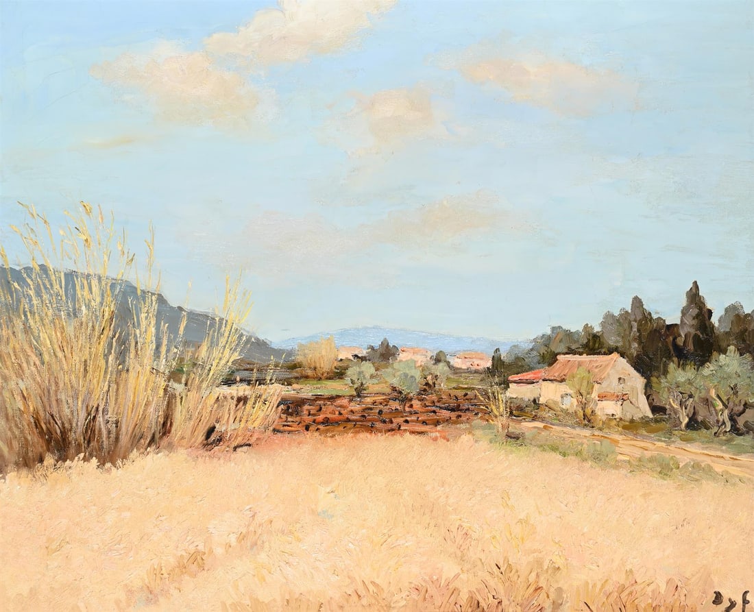 λ MARCEL DYF (FRENCH 1899-1985), BLÉS ET CANNES DE PROVENCE: λ MARCEL DYF (FRENCH 1899-1985)BLÉS ET CANNES DE PROVENCEOil on canvasSigned (lower right)60.5 x 73cm (23¾ x 28½in.)Provenance:Frost and Reed, LondonChristopher Wade Ltd, LondonAcq