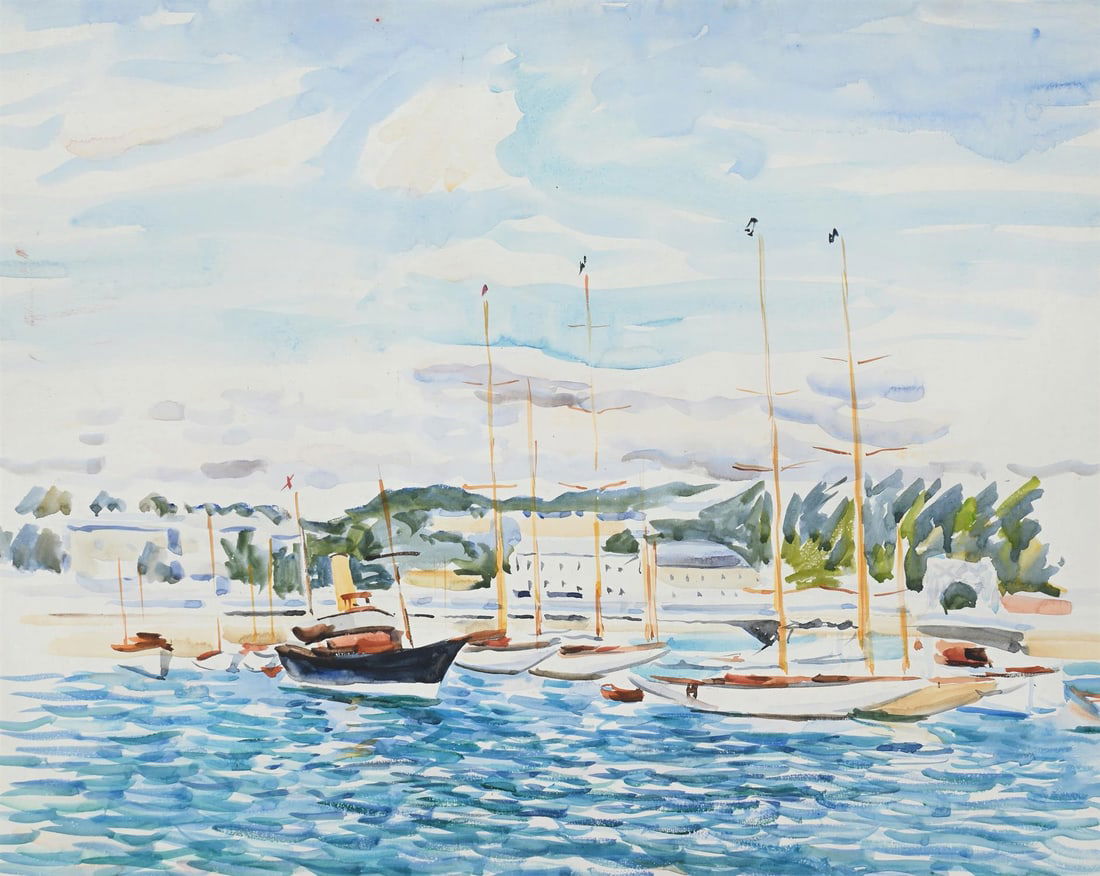 λ PAUL LUCIEN MAZE (FRENCH/BRITISH 1887-1979), BOATS IN A HARBOUR (1 of 3)