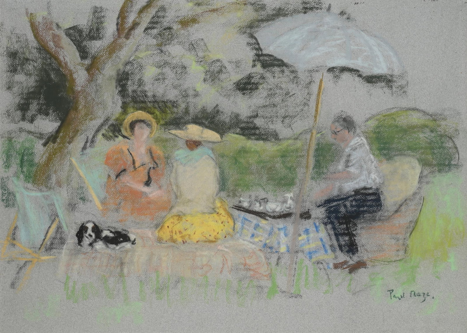 λ PAUL LUCIEN MAZE (FRENCH/BRITISH 1887-1979)TAKING TEA IN A GARDEN (1 of 3)