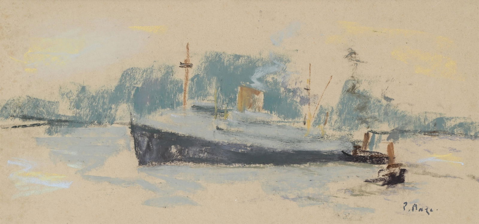 λ PAUL LUCIEN MAZE (FRENCH/BRITISH 1887-1979), A LINER AND TUGS (1 of 3)
