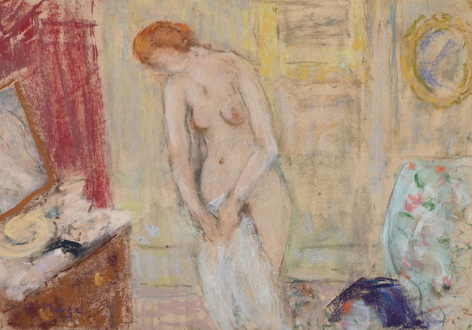 λ PAUL LUCIEN MAZE (FRENCH/BRITISH 1887-1979) JESSIE DRESSING: λ PAUL LUCIEN MAZE (FRENCH/BRITISH 1887-1979)JESSIE DRESSINGPastel27 x 38cm (10½ x 14¾in.)Provenance:Collection of the late John Dru Montagu λ indicates that this lot may be subjec