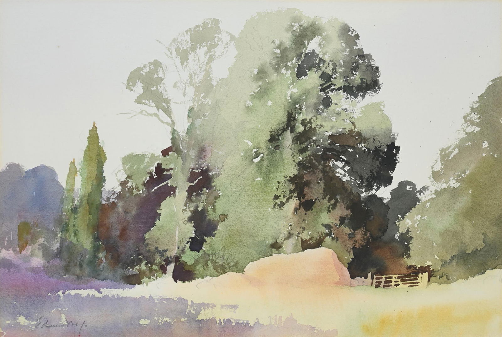 λ EDWARD SEAGO (BRITISH 1910-1974), A HAYSTACK IN A COUNTRY LANDSCAPE (1 of 3)