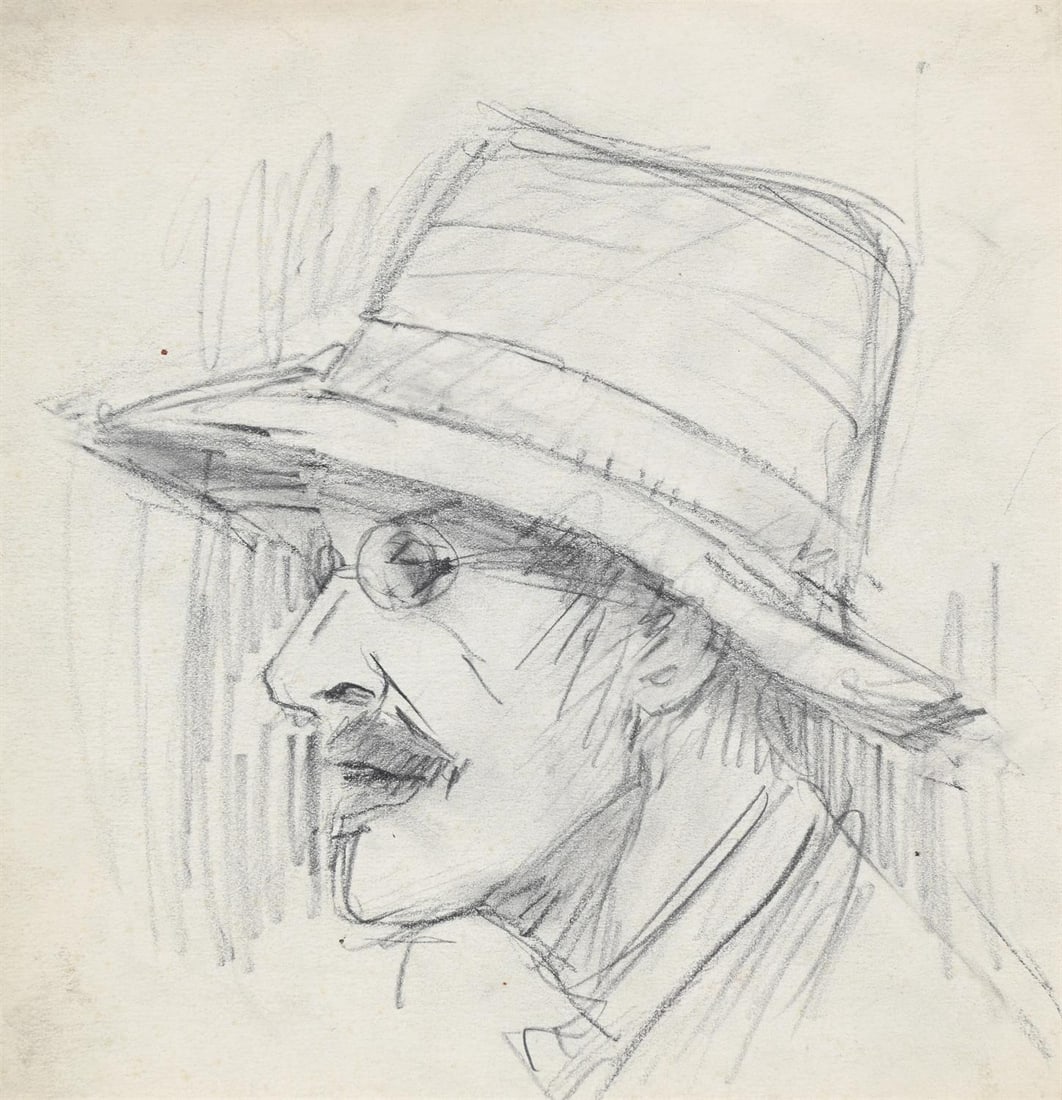 λ LAURENCE STEPHEN LOWRY (BRITISH 1887-1976), PORTRAIT OF A MAN IN PROFILE WEARING A HAT (1 of 7)