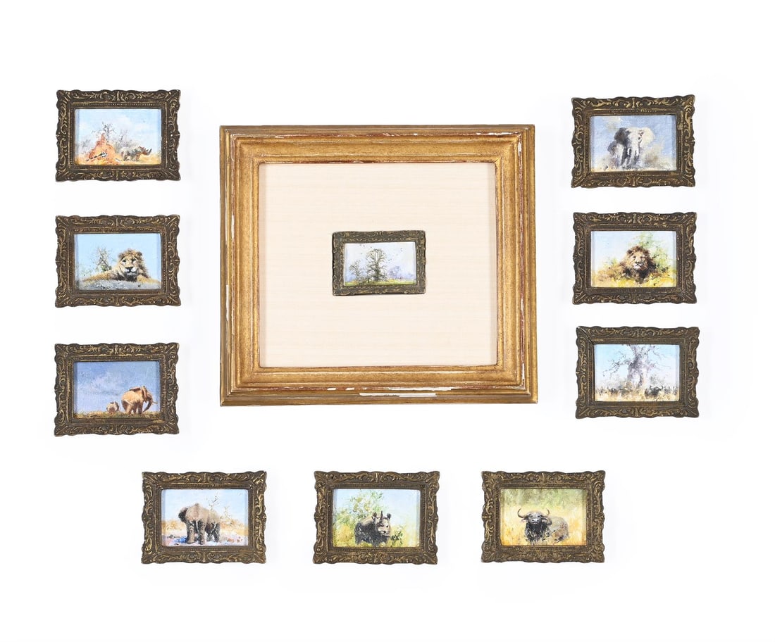 λ DAVID SHEPHERD (BRITISH 1931-2017),TEN MINIATURE PAINTINGS OF WILDLIFE (1 of 15)