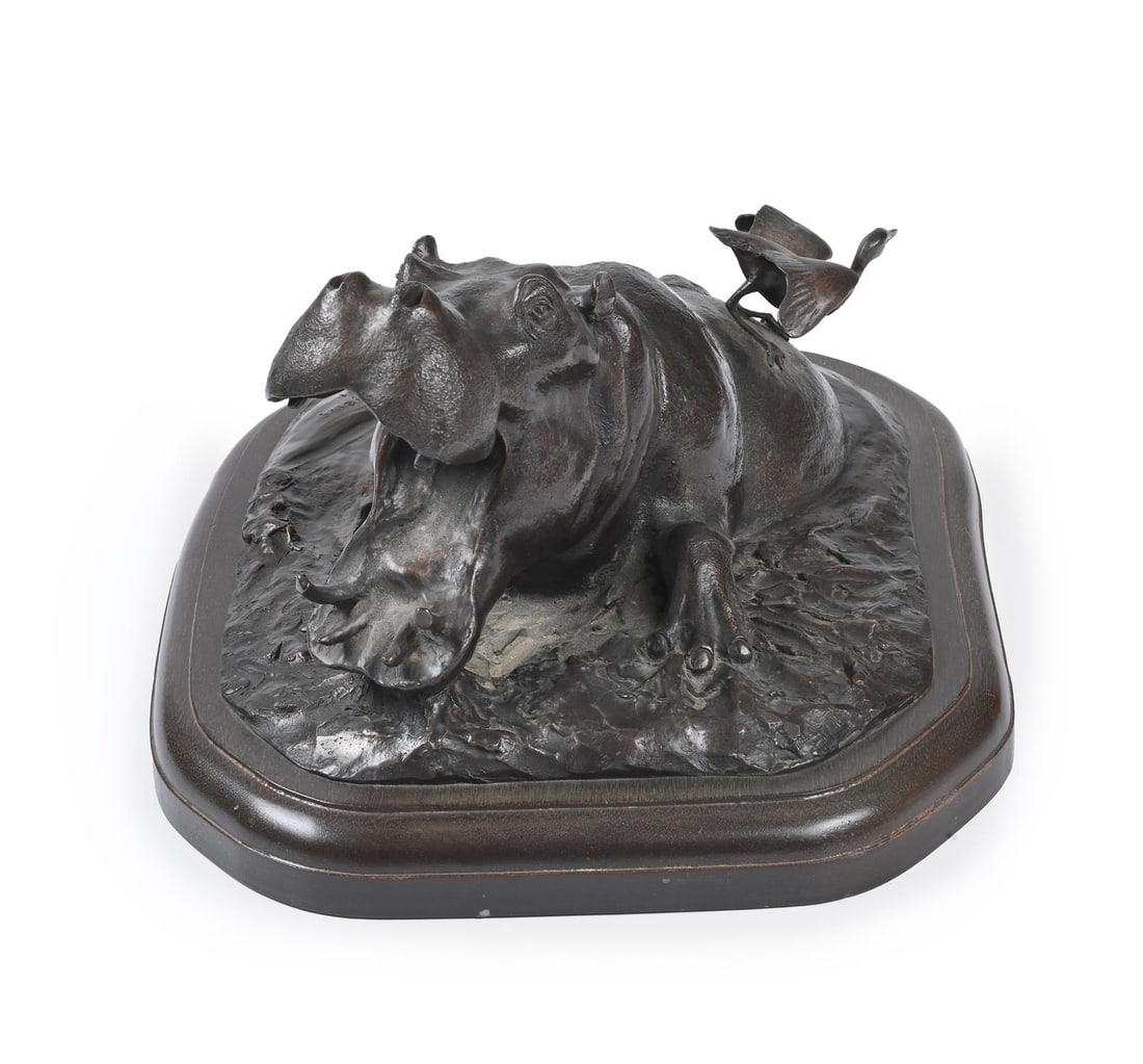 λ TERRY OWEN MATHEWS (BRITISH 1931-2008), HIPPO WALLOWING WITH BIRD (1 of 3)