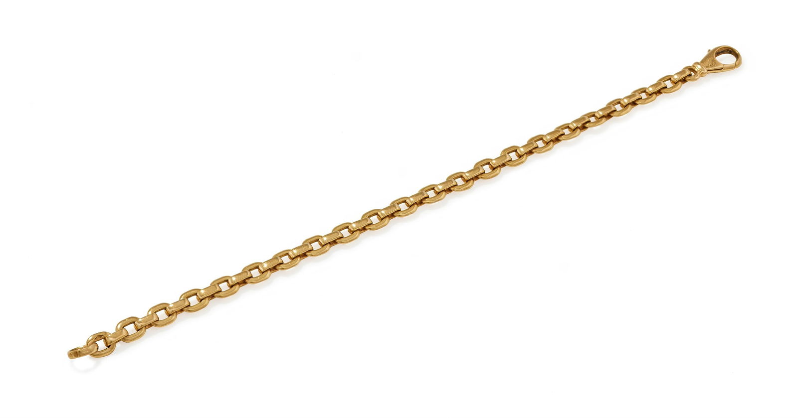 CARTIER, AN 18CT GOLD 'MEPLAT' BRACELET: CARTIER, AN 18CT GOLD 'MEPLAT' BRACELET Of flattened linking with a lobster claw clasp, signed Cartier, numbered 733636, maker's mark, French poinçon, Swiss and common control marks, maker's red