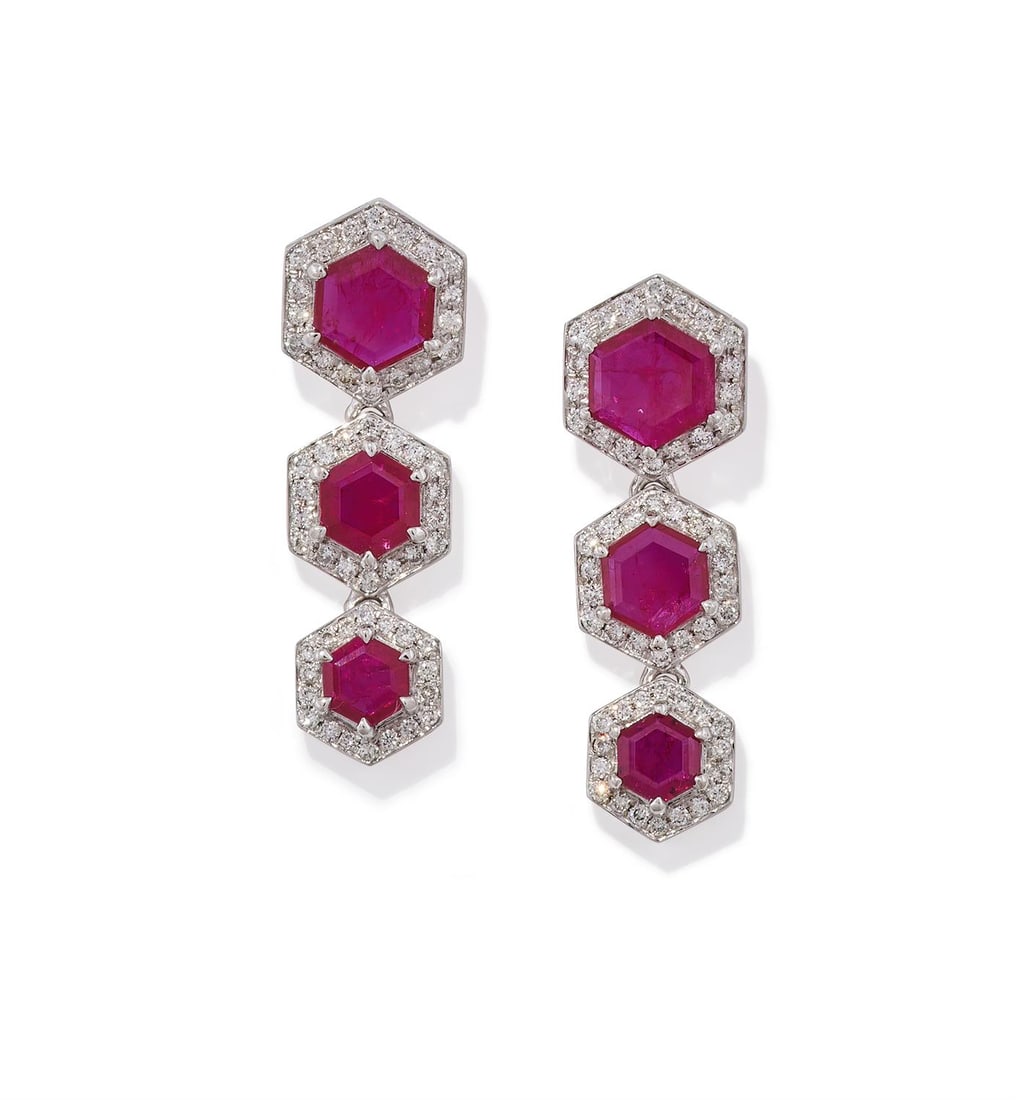 A PAIR OF RUBY AND DIAMOND EARRINGS (1 of 2)