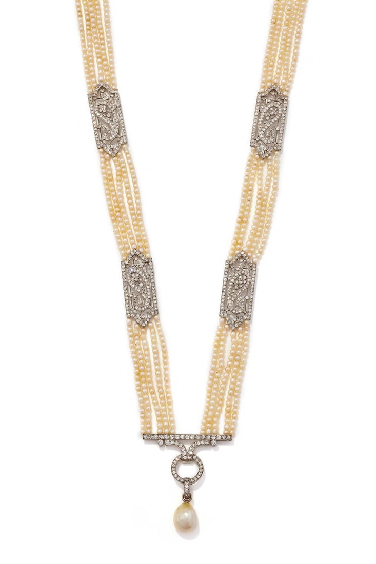 CHAUMET, A NATURAL PEARL, SEED PEARL AND DIAMOND SAUTOIR (1 of 5)