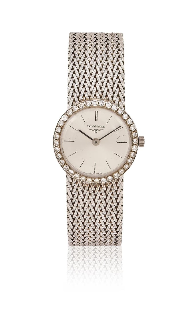 LONGINES, A LADY'S WHITE GOLD AND DIAMOND BRACELET WATCH (1 of 1)