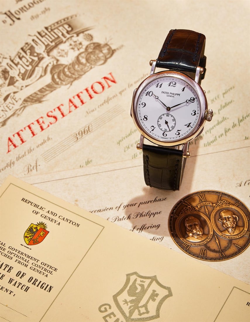 Y PATEK PHILIPPE, 150TH ANNIVERSARY , REF. 3960, A LIMITED EDITION 18 CARAT WHITE GOLD WRISTWATCH (1 of 2)