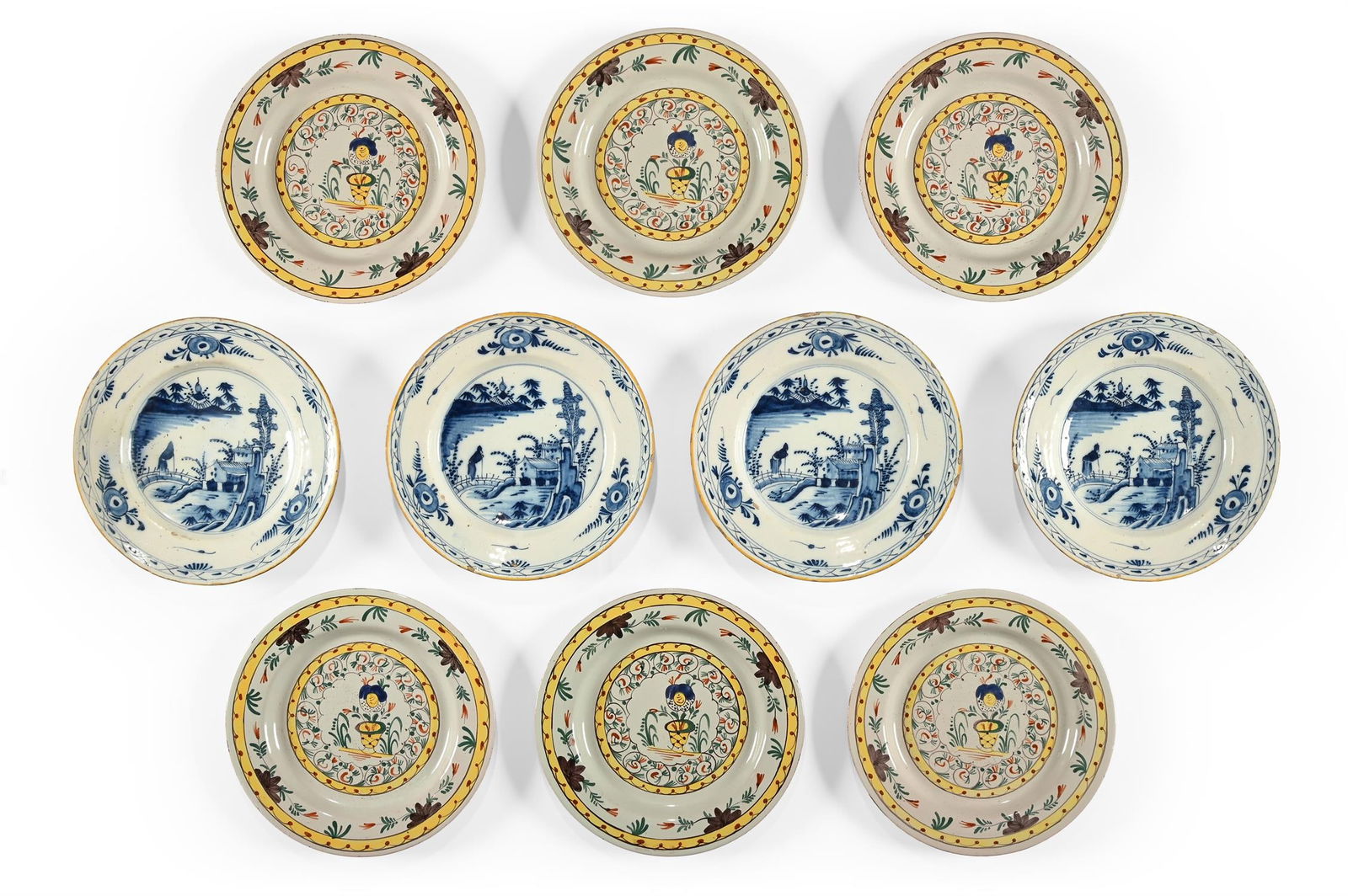 A GROUP OF TEN DUTCH DELFT PLATES, LATE 18TH CENTURY (1 of 3)