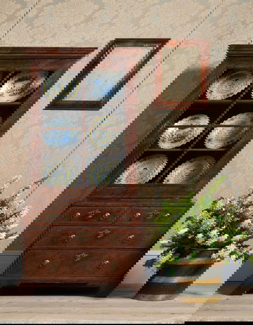 A GEORGE I WALNUT AND BURR WALNUT CABINET ON CHEST, CIRCA 1720: A GEORGE I WALNUT AND BURR WALNUT CABINET ON CHESTCIRCA 1720Of 'Pepysian' design and compact proportions150cm high, 78cm wide, 51cm deep