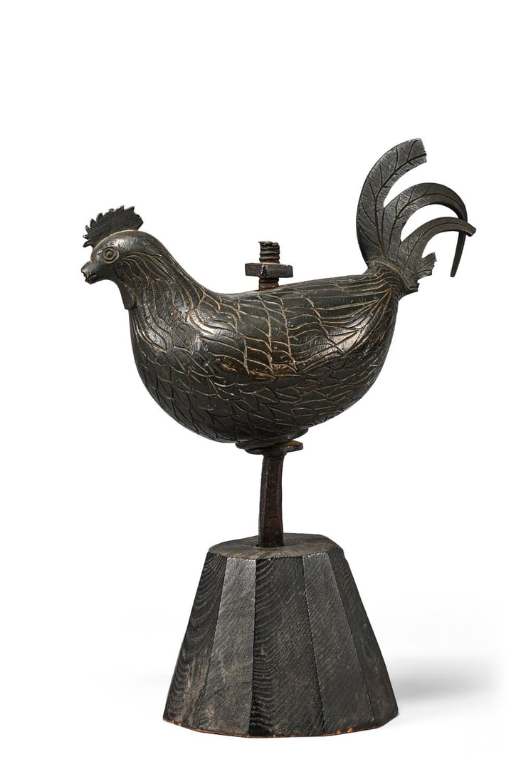A RARE CHARLES I MONARCHIST BRONZE WEATHERCOCK, BY F. BASSAND, 1646 (1 of 7)