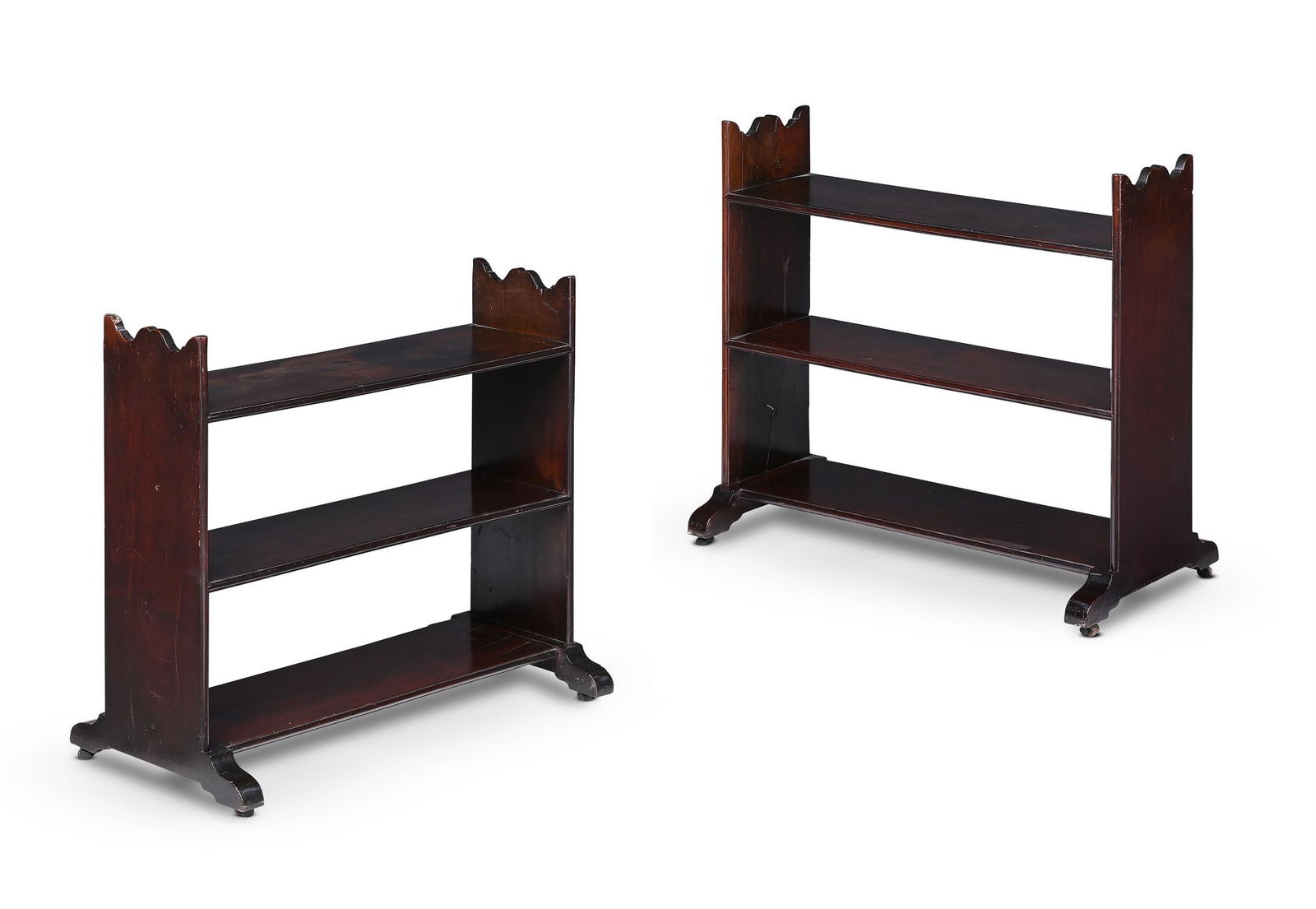 AN UNUSUAL PAIR OF GEORGE II SOLID MAHOGANY OPEN BOOKCASES, CIRCA 1750 (1 of 3)