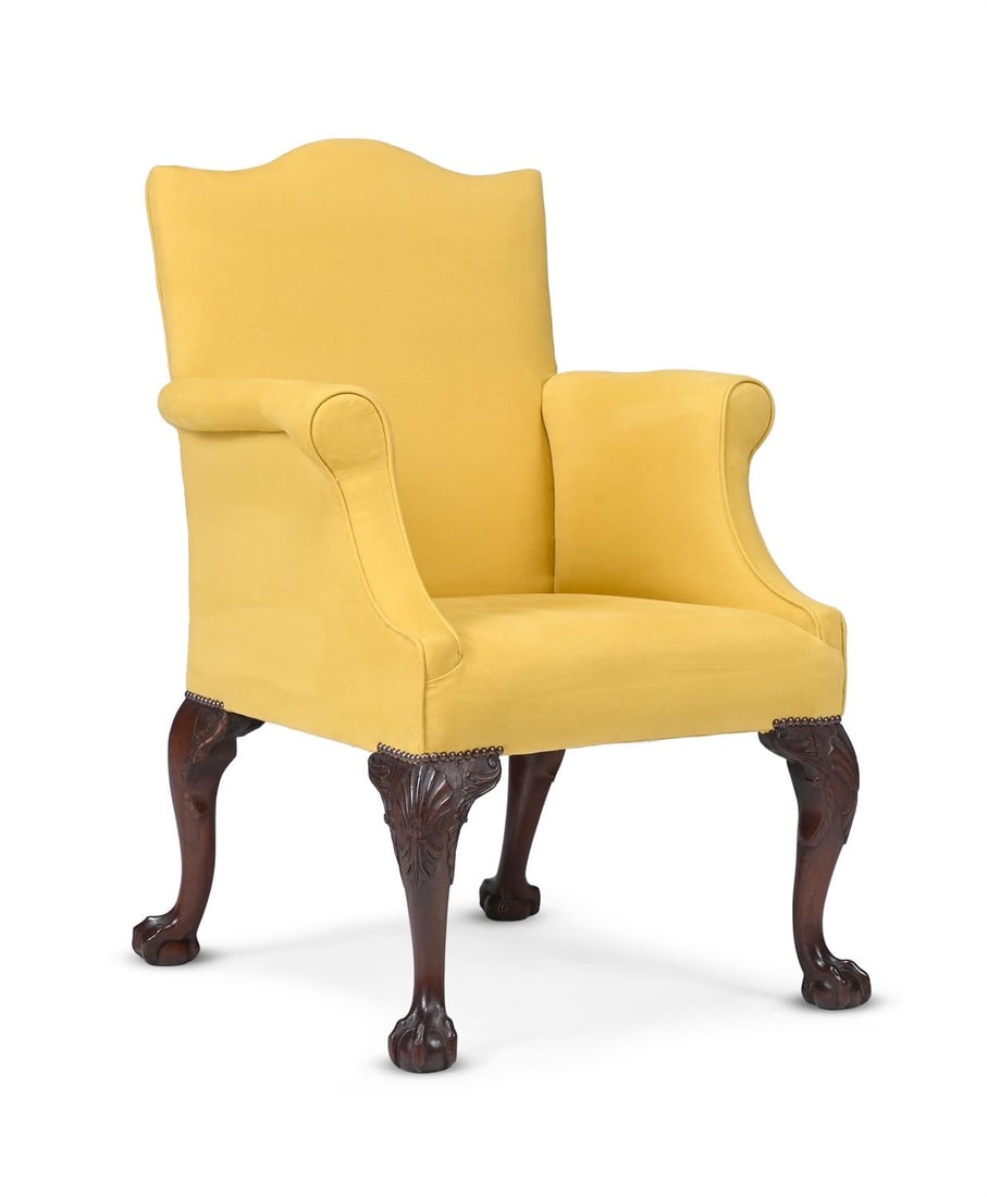 A GEORGE II MAHOGANY AND UPHOLSTERED ARMCHAIR, CIRCA 1755 (1 of 3)