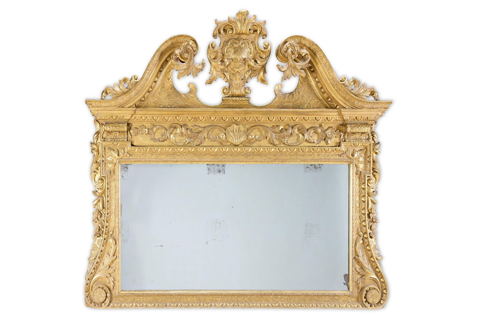 A LATE GEORGE II CARVED GILTWOOD OVERMANTEL MIRROR, CIRCA 1750 (1 of 3)