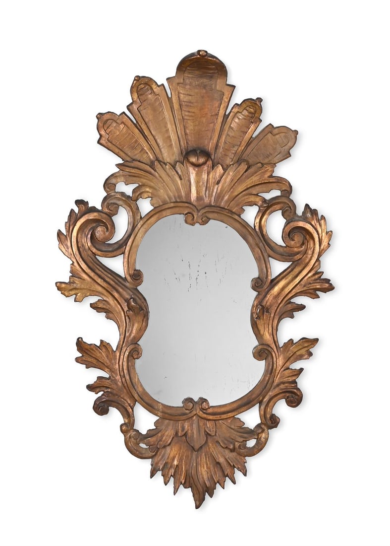 A LARGE ITALIAN ROCOCO CARVED GILTWOOD MIRROR, 18TH CENTURY (1 of 2)