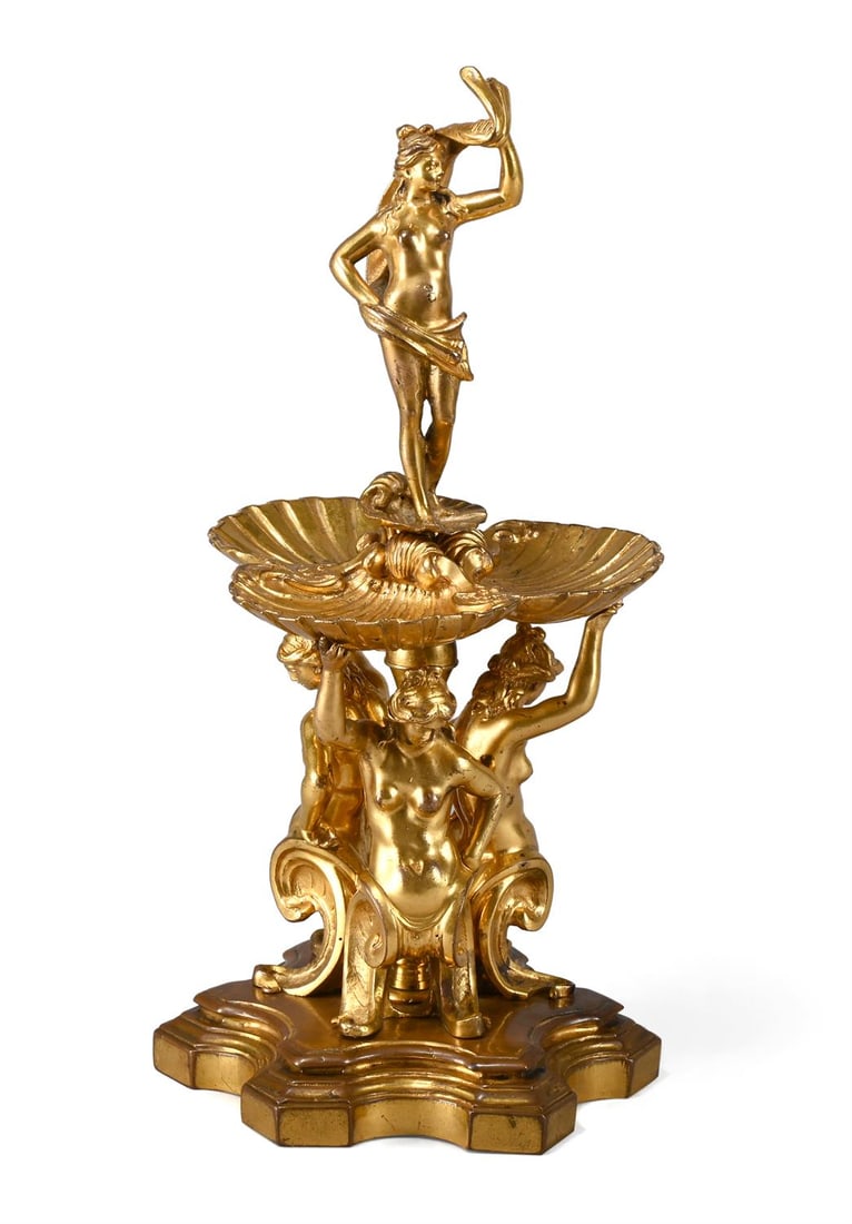 AN ITALIAN BAROQUE GILT BRONZE CENTREPIECE OR SALT CELLAR, PROBABLY VENICE, 17TH OR 18TH CENTURY (1 of 4)