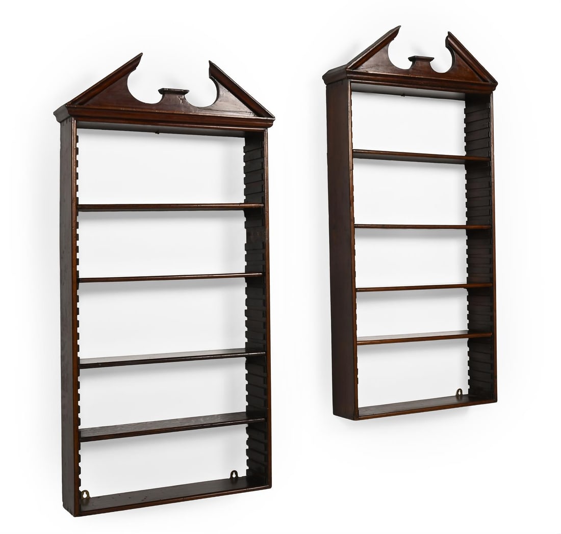 A PAIR OF MAHOGANY HANGING SHELVES, CIRCA 1800 AND LATER (1 of 3)