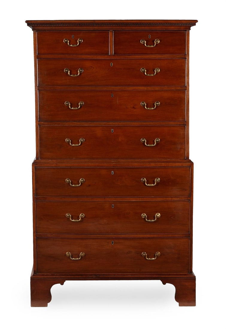 A GEORGE III 'RED WALNUT' CHEST ON CHEST, CIRCA 1780 (1 of 3)