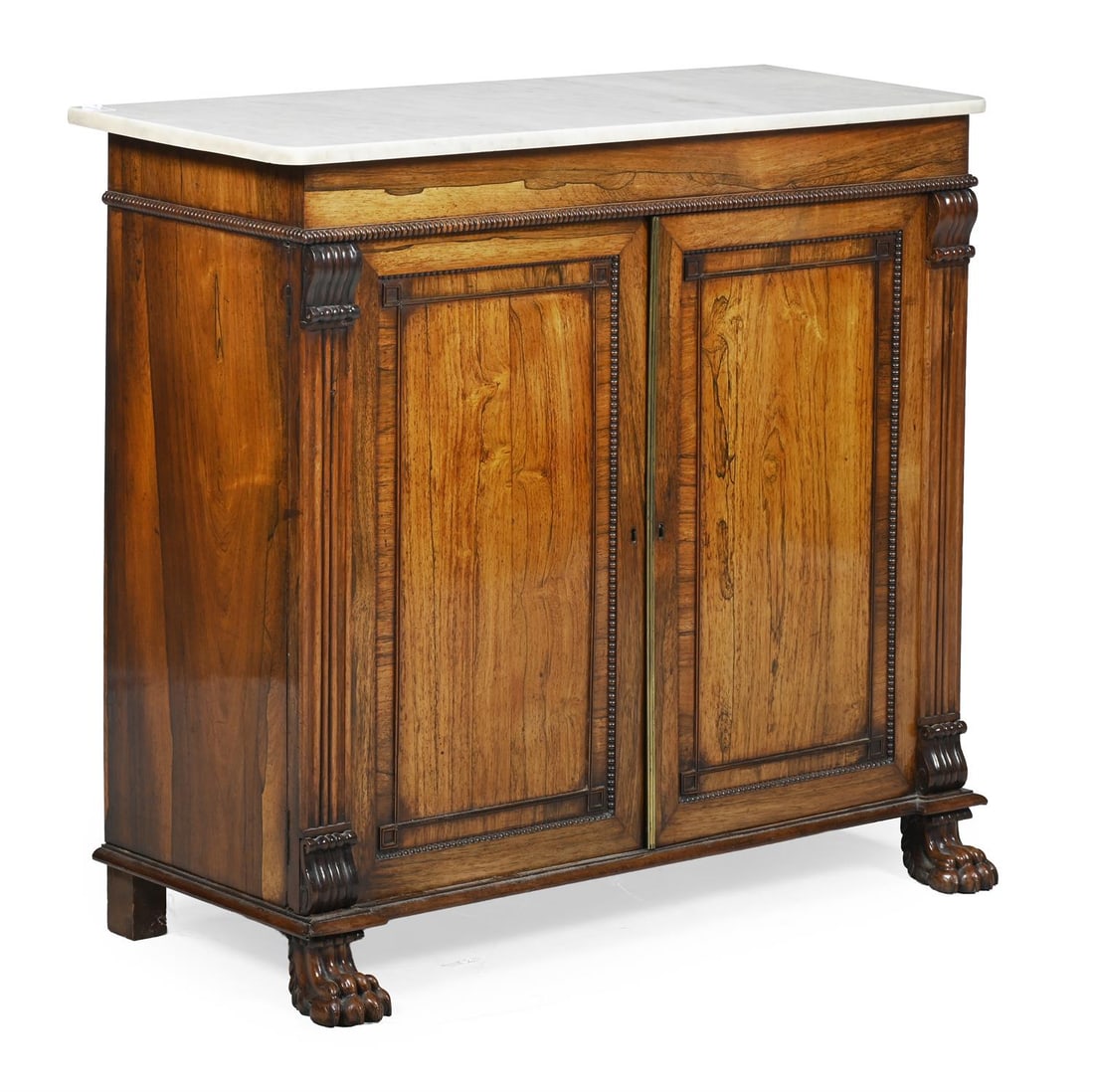 Y A REGENCY ROSEWOOD AND MARBLE TOPPED SIDE CABINET, ATTRIBUTED TO GILLOWS, CIRCA 1815 (1 of 3)