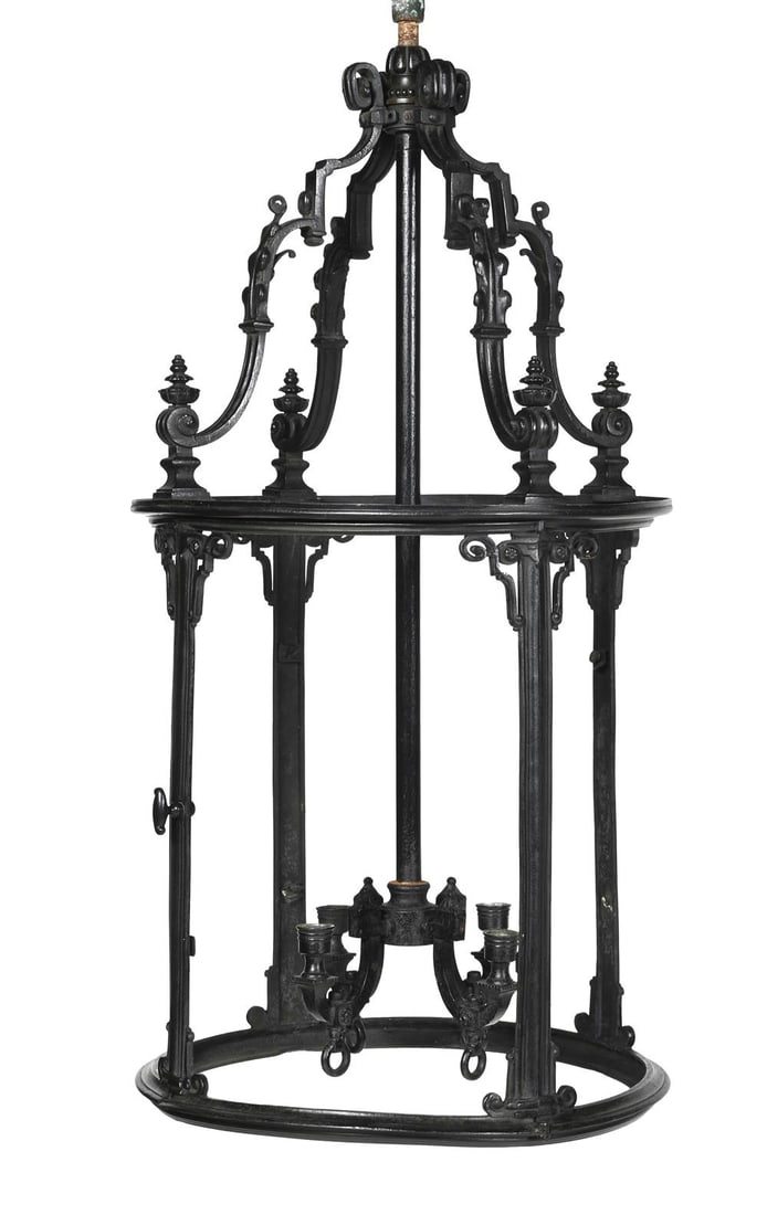 A BRONZE HALL LANTERN, 19TH CENTURY (1 of 3)