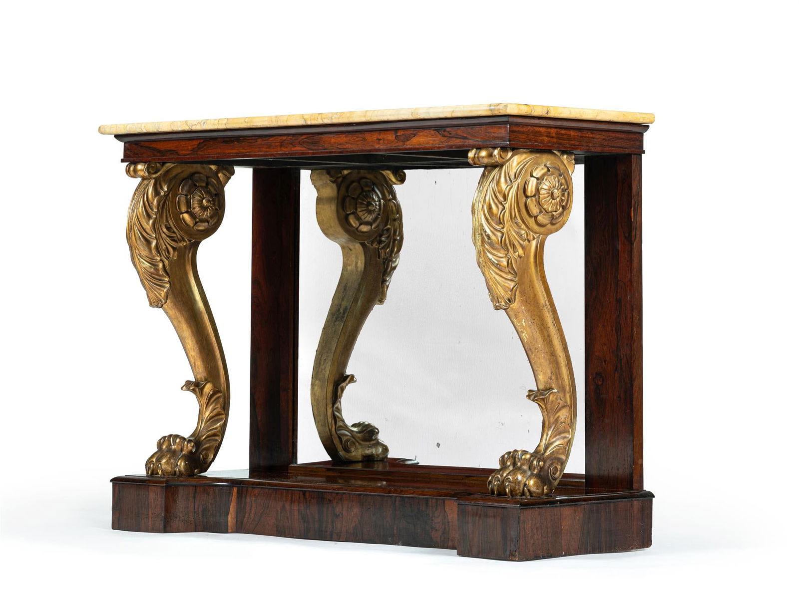 Y A REGENCY ROSEWOOD AND CARVED GILTWOOD CONSOLE TABLE, CIRCA 1815 (1 of 4)